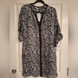 Trina Turk Dress Sz 4 Black White Zebra Animal Print Safari Button Down